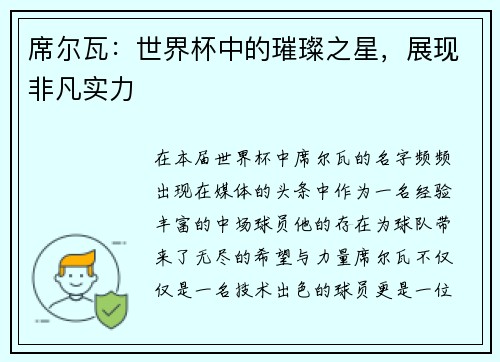 席尔瓦：世界杯中的璀璨之星，展现非凡实力